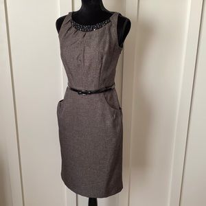 Nine & Co dress gray beaded sleeveless sheath